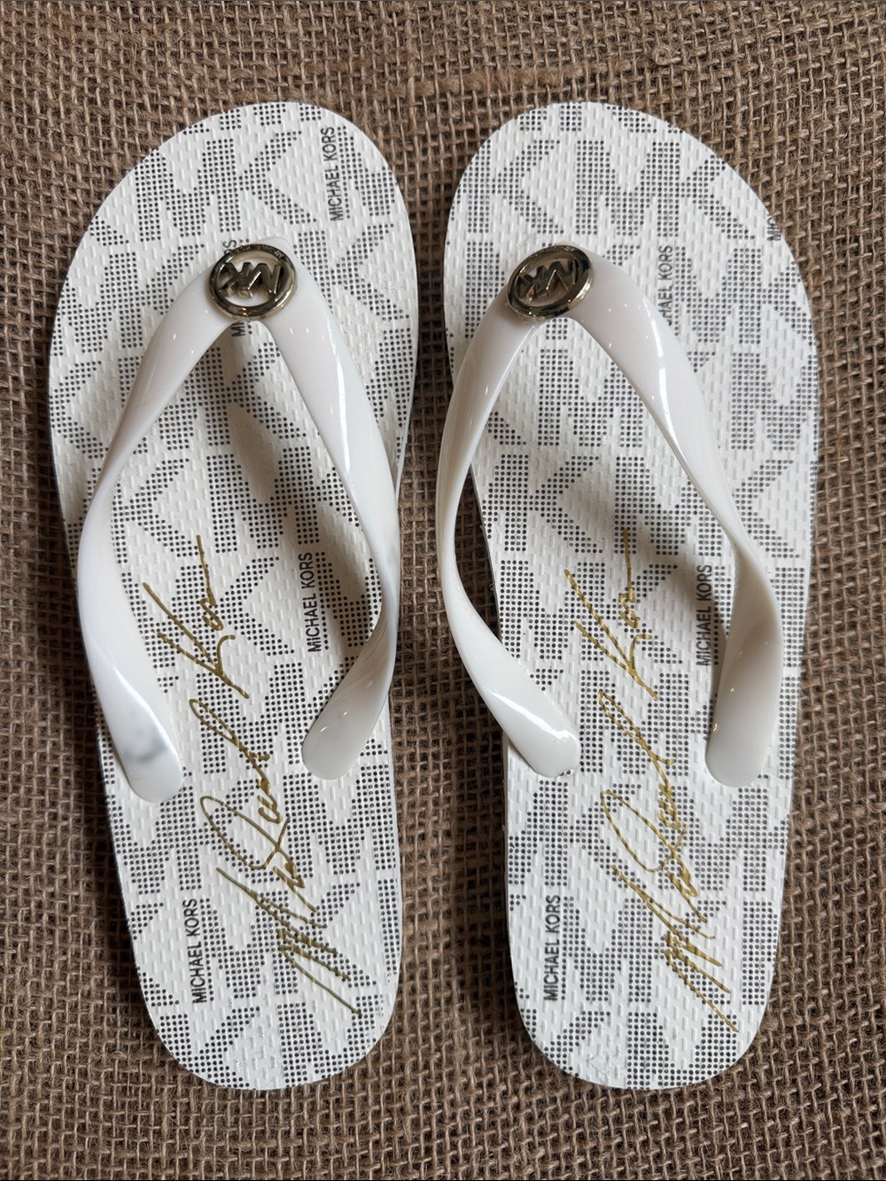 Michael Kors Women’s White Logo Flip Flop Sandals